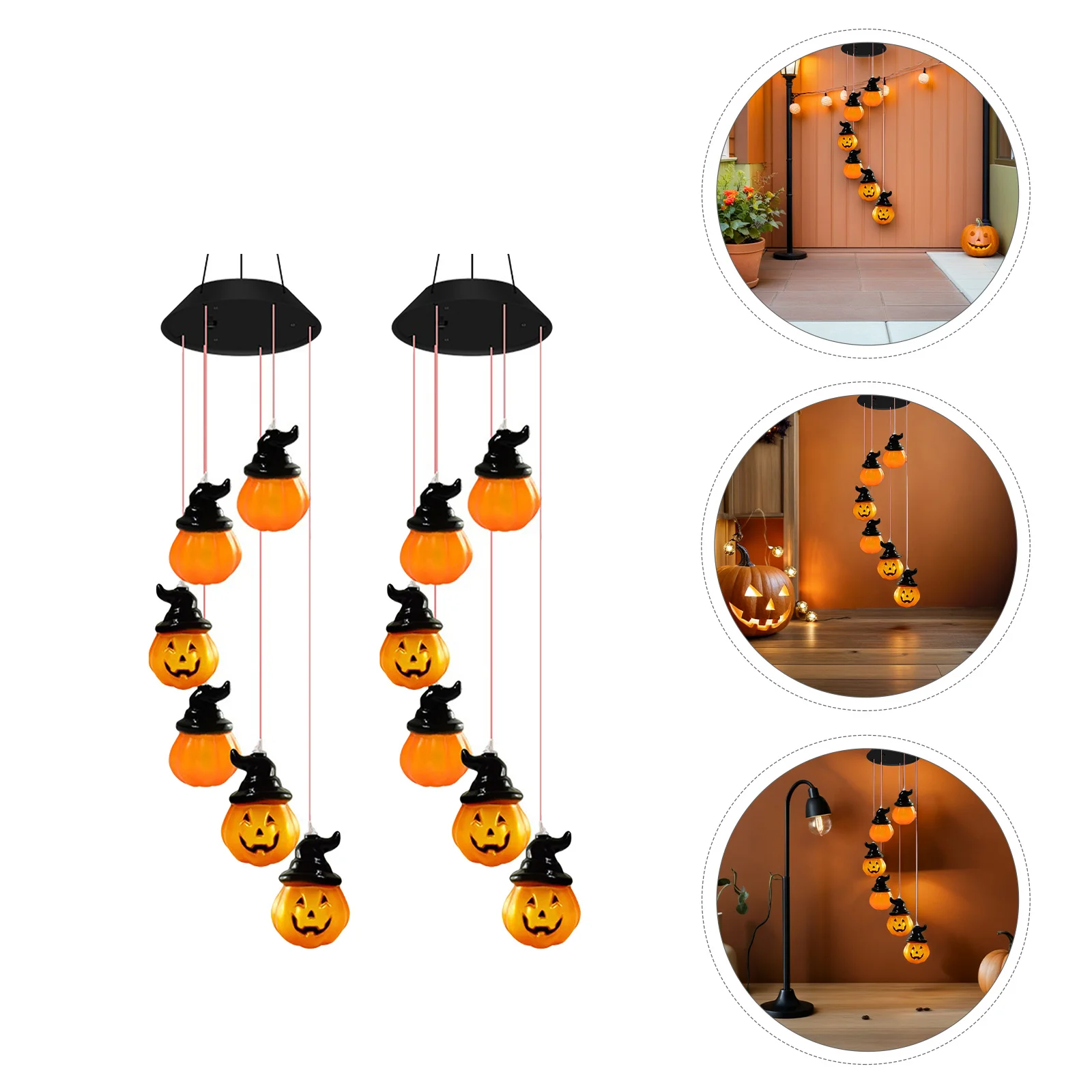 

2Pcs Halloween Wind Chime Lights Solar Powered Pumpkin Garden Decor Color Changing LED for Porch Yard Courtyard Spooky Outdoor