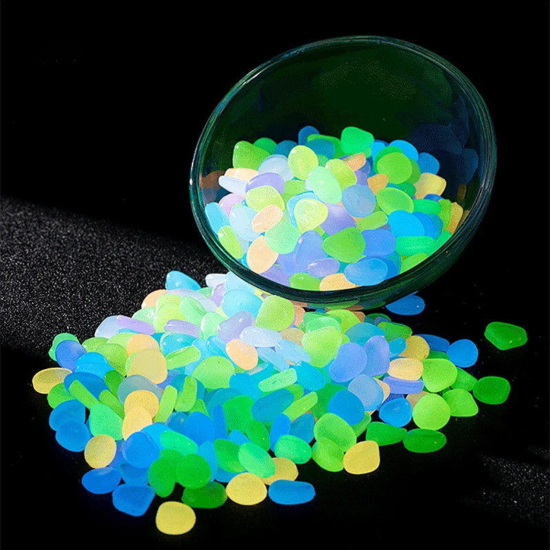 100pcs Garden Decor Luminous Stones Glow In The Dark Decorative Pebbles Outdoor Fish Tank Decoration Aquarium Accessories