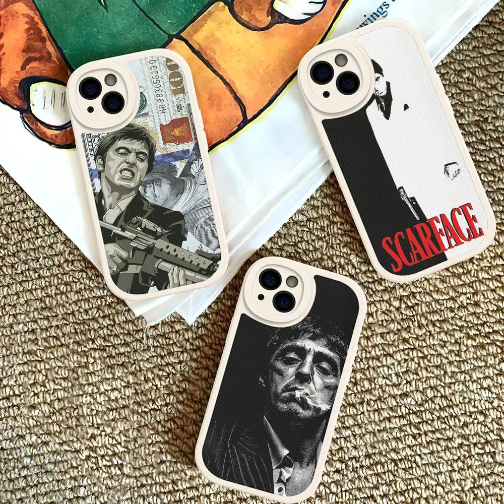 

Classic Montanas Scar-face Leather Phone Case For IPhone 16 15 14 17 Pro Max 11 12 Mini Plus Soft Shell