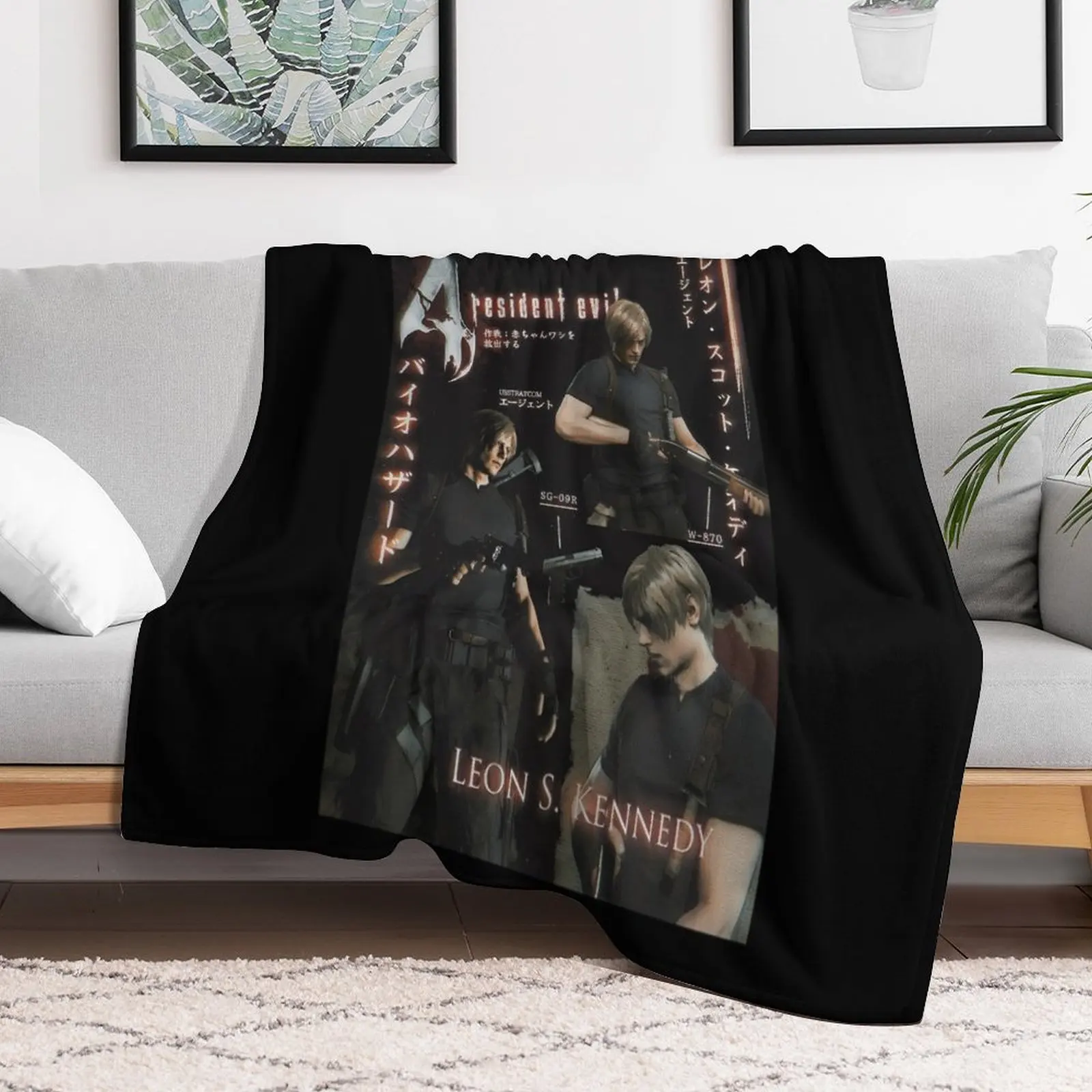 

Resident Evil , Leon Kennedy Character Throw Blanket Plaid Soft Beds Blankets