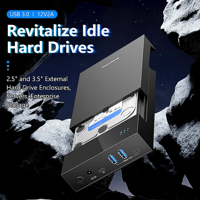 Blueendless 2.5/3. Obudowa 5 dysków twardych/SSD z obsługą koncentratora USB3.0 Adapter 18 TB TYPE C do SATA Bez użycia narzędzia Obudowa dysku twardego z zasilaniem 12 V ada