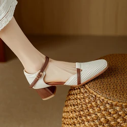 2024 New Arrival Women High Heels Shoes Genuine Leather Soft Comfort Casual Shoes Woman Basic Spring Summer Shoes Heels Women