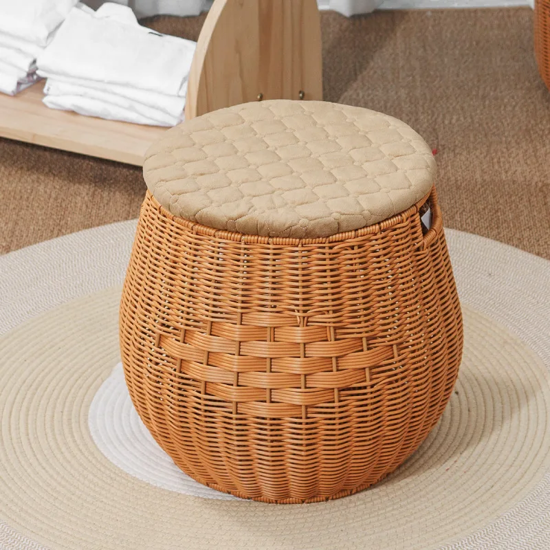 Home Imitation Rattan Chairs Low Back Armchair for Balcony Living Room Round Tatami Seat Comfortable