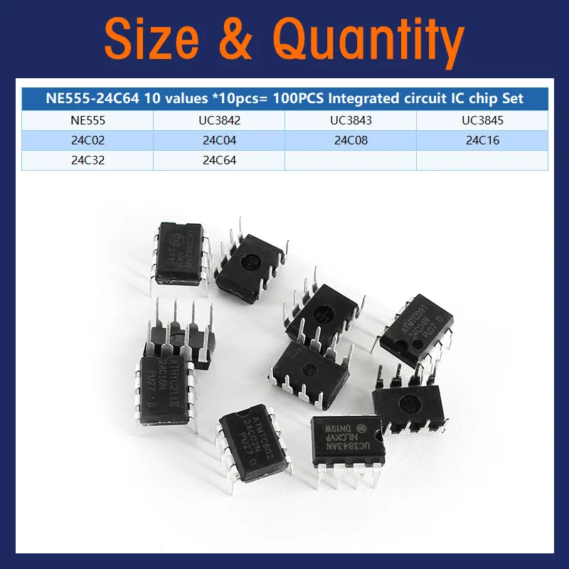 집적 회로 IC 칩 전자 키트, NE555, UC3842, UC3843, UC3845, 24C04, 24C08, 24C16, 24C32, 24C64, 10 값