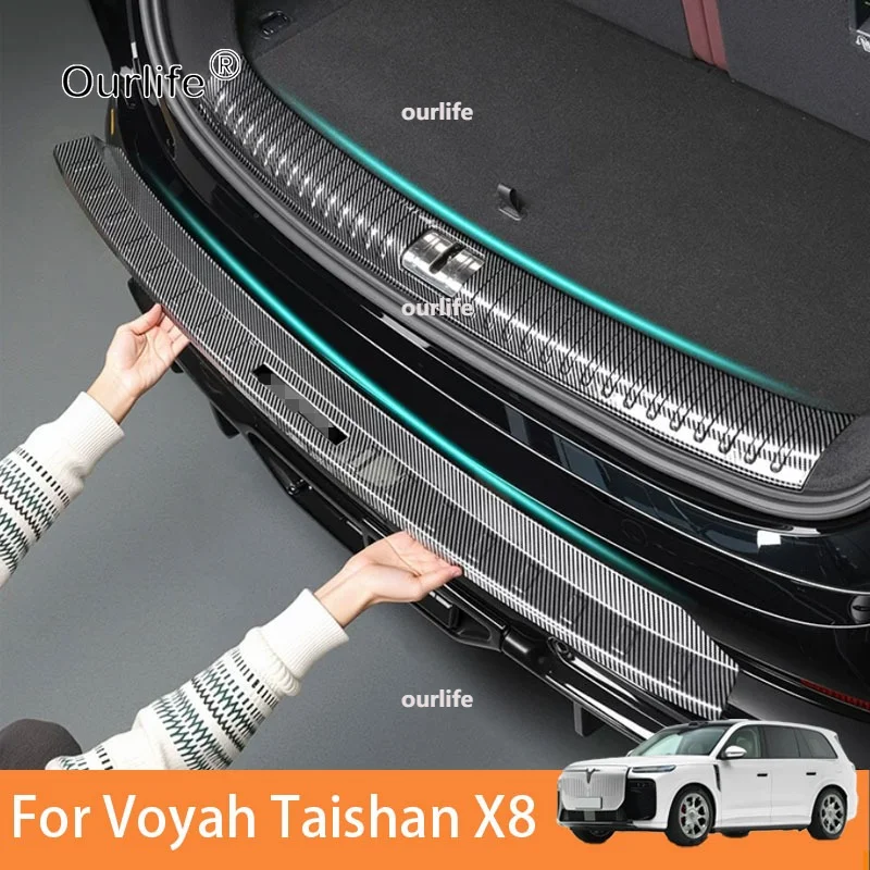 For Voyah Taishan X8 2026 Carbon Fiber Rear Bumper Plate Anti-Scratch Trunk Door Sill Protector Cover Auto Exterior Accessories