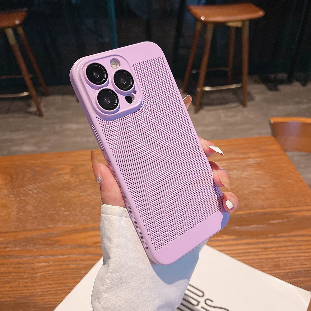 

Breathable Mesh Plastic Phone Case For iPhone 15 14 13 12 11 Pro XS Max XR X 8 7 Plus SE 2022 2020 With Lens Protection Cover