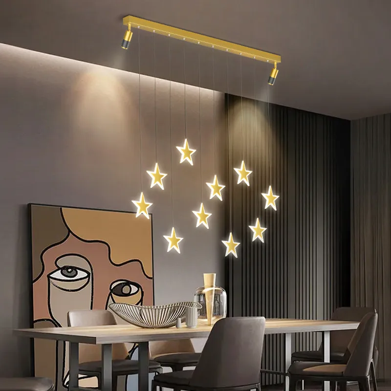 Imagem -03 - Moderno com Spotlight Luz Pingente de Mesa Longa Estrela Decoração Led Lustre Teto para Cozinha Barra Sala Jantar Lâmpada Pendurada