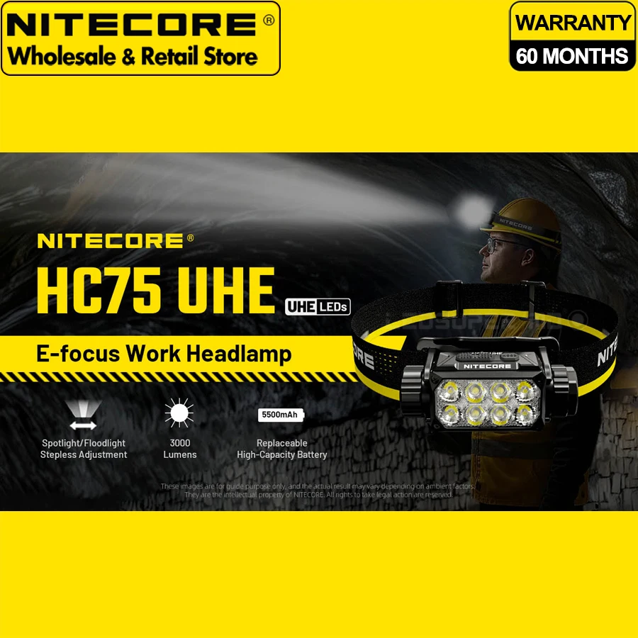 USB-C 18 واط شحن سريع NITECORE HC75 UHE 3000 لومن E-focus كشافات العمل مع بطارية ليثيوم أيون 5500 مللي أمبير