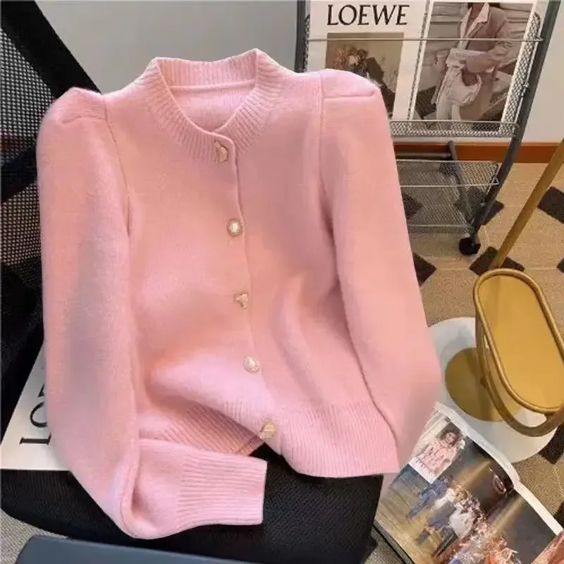 Knitted Cardigan Red Pink Green Yellow Blue Knit Jacket Women Autumn Soft Sweater Button Short Tops Long Sleeve Cardigan Mujer