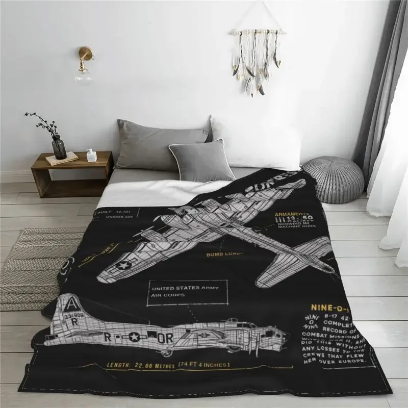 B-17 Flying Fortress Spitfire Blanket Fighter Plane WW2 War Pilot Aircraft Airplane Warm Soft Flannel Throw Blankets All Seasons