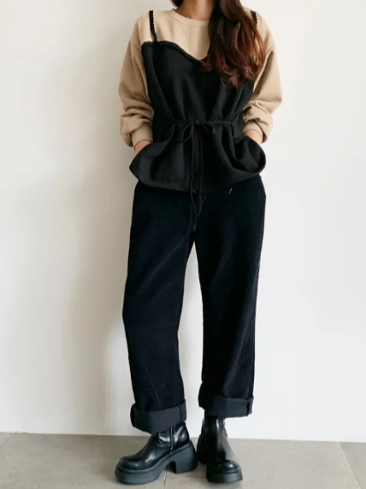 Retro Briti Outono Inverno Fce Forrado Dstring Cintura Longa Sve Suéter de Malha com Capuz para Mulheres Jovens