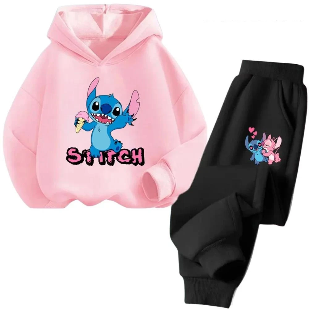 Stitch Hoodie Set Kids Long Sleeves Outfits 3-14 Years Children's Sets Baby Boys Casual Tracksuit Sonic Hoodie + Pants Sets