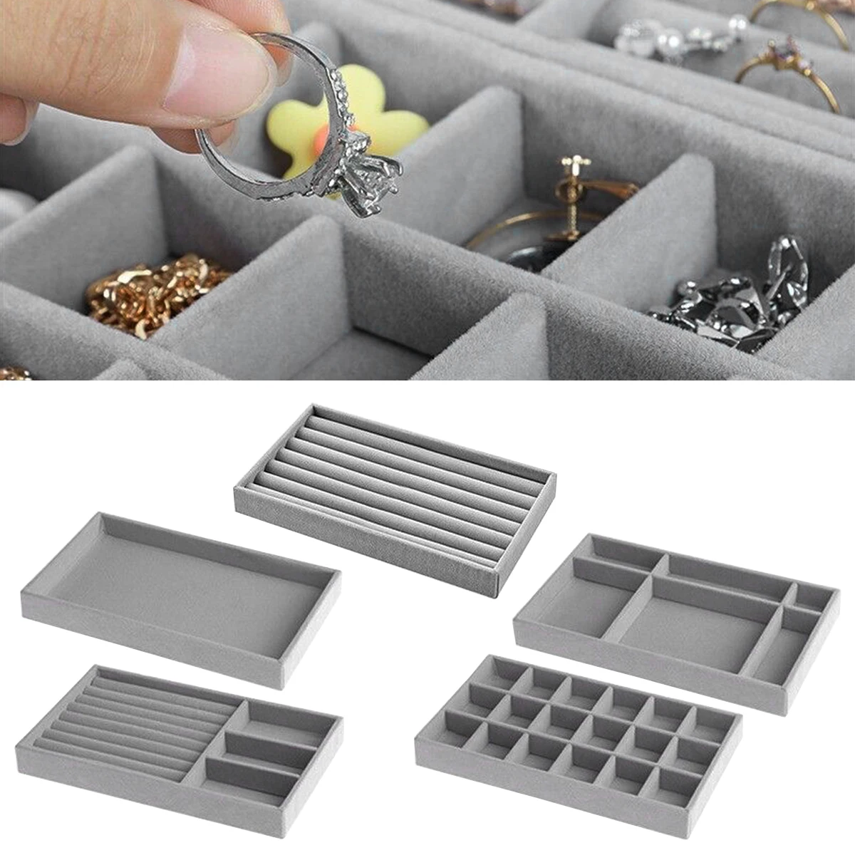 

6 style Velvet Jewelry Display Tray Exquisite Jewellery Holder Portable Ring Necklace Organizer Storage Box Organizator Trays