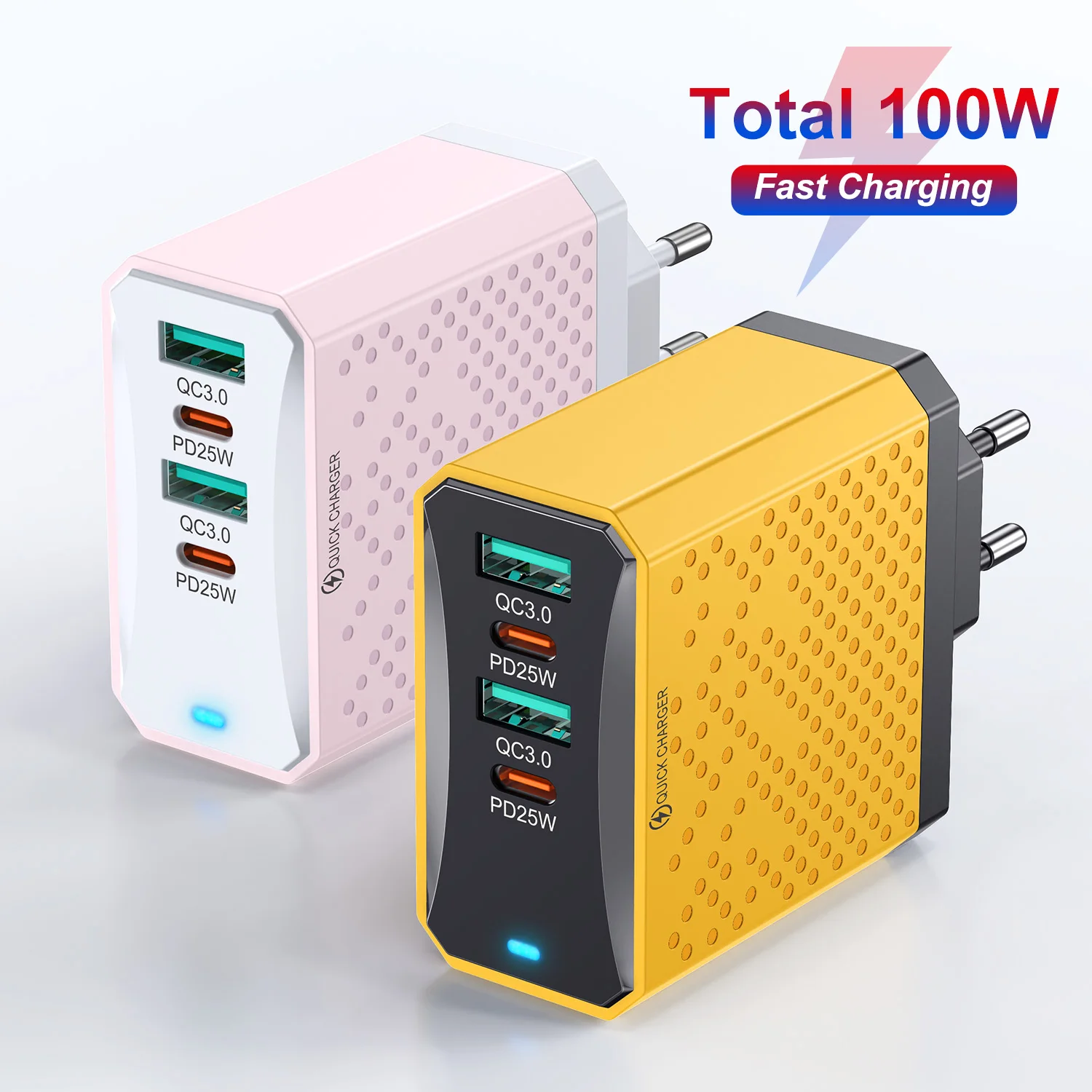 Total 100W 4 Port USB QC3.0 PD Charger Type C USB Mobile Phones Charger Quick Charge Adapter For iPhone Samsung Huawei Xiaomi