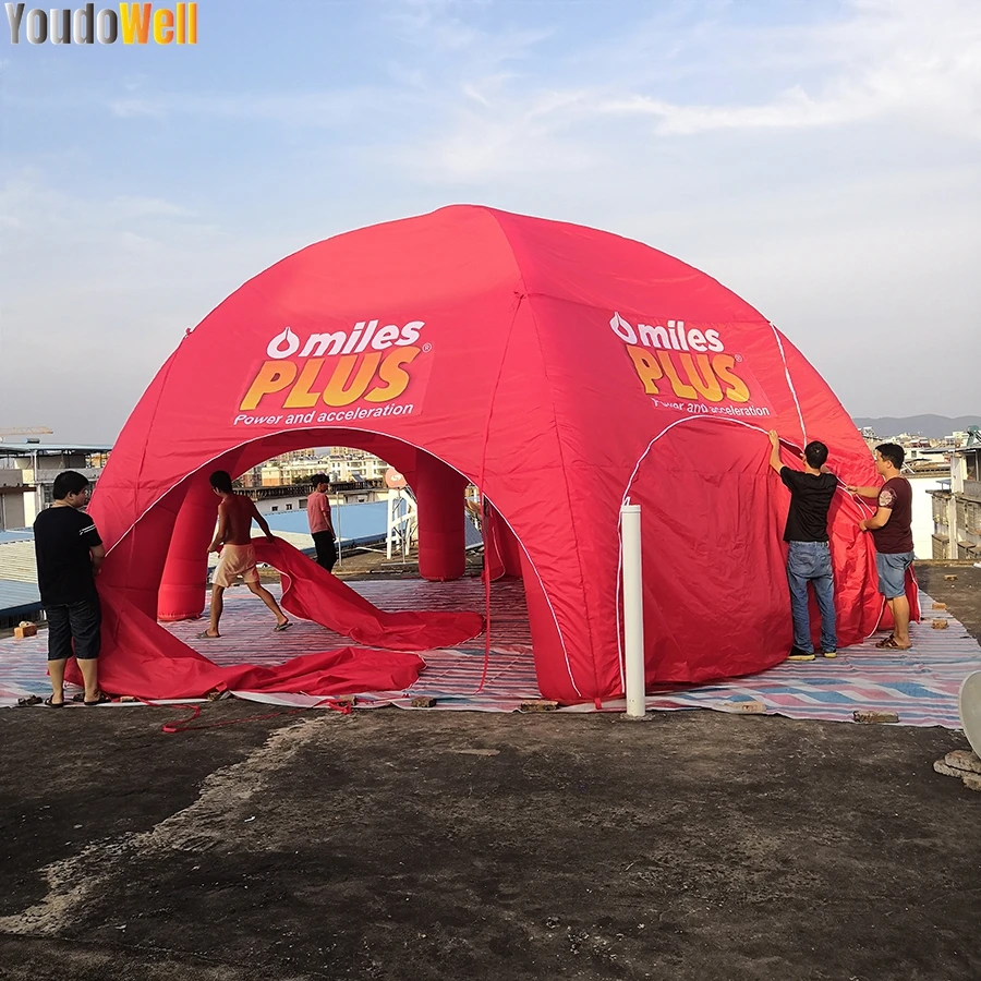 Carpa de araña inflable roja personalizable, 10 metros de diámetro, 6 patas, cubierta completa para exposiciones de eventos y publicidad comercial