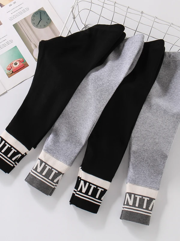 

Брюки с эластичной резинкой на талии для девочек, весенне-осенняя модная универсальная верхняя одежда с высокой талией, облегающие длинные брюки...