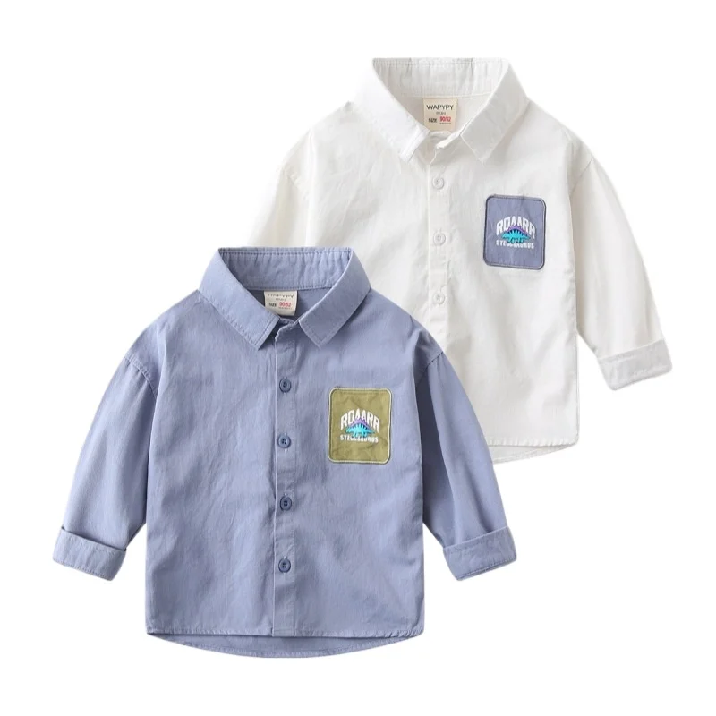 

Милые рубашки с карманами динозавра для мальчиков, элегантные детские топы с длинными рукавами, детская одежда