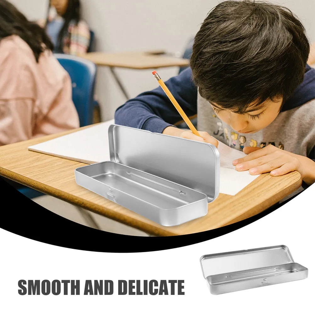 6Pcs Metal Stationery Holder Tinplate Pencil Box Rectangular Waterproof Moisture Resistant Functional Organizer for Students