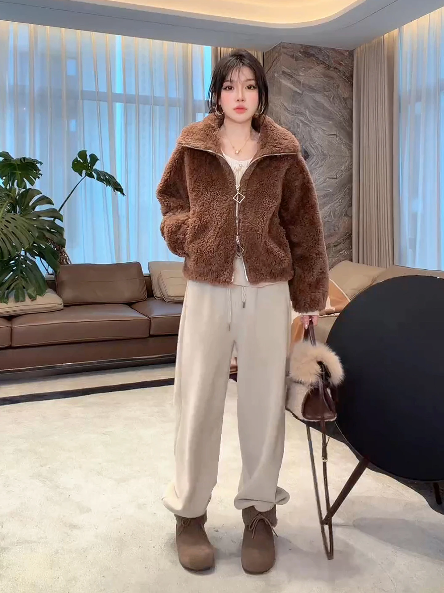 

Женская повседневная теплая верхняя одежда ME Small Teddy из 100% австралийской шерсти с начесом, модель MESA5867, с длинными рукавами