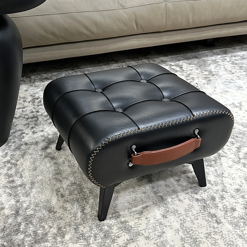 

Nordic minimalist leather stool modern design bedroom and living room comfortable small size luxury footstool