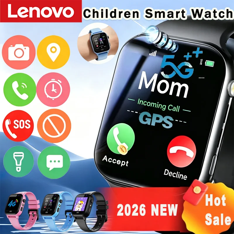 Детские смарт-часы Lenovo 2026 New 4G GPS водонепроницаемые с SIM-картой, камерой и функцией звонков, мини-электронные часы, подарок