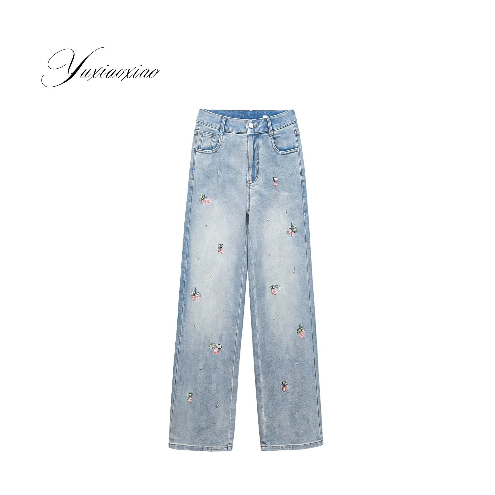 

Женские хлопковые джинсы Cherry Holiday Vintage с цветочной вышивкой, утягивающие, прямого кроя, с завышенной талией