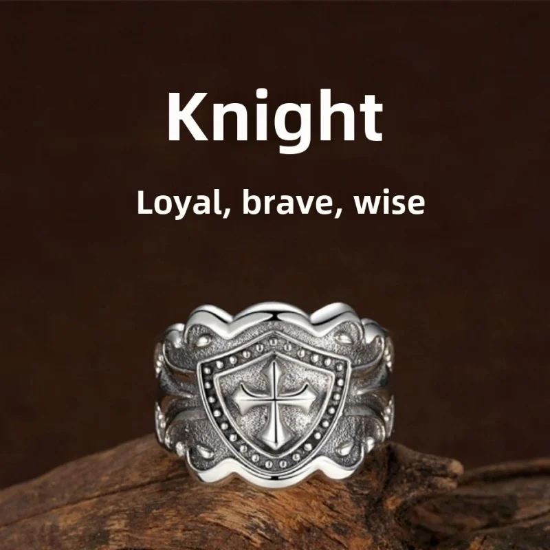 

New Vintage Knight Ring for Men Trendy Bold Fashion Cross Ring Adjustable