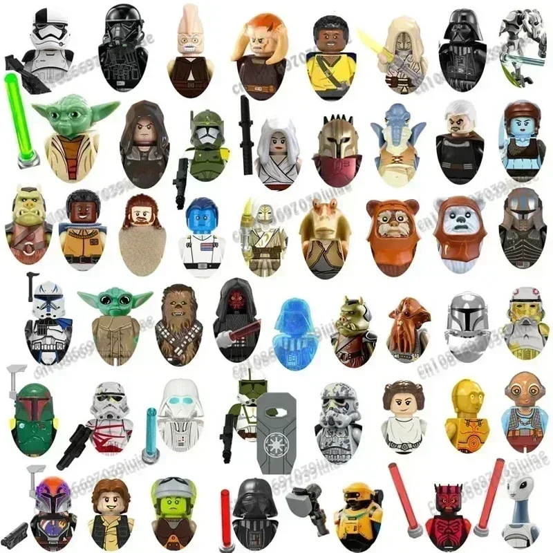 HEROCROSS STAR WARS Чубакка, Мандалорец, Хан Соло, C-3PO, Лея, Бебба Фетт, мини-фигурки роботов, игрушечные кирпичики, сборные куклы WM962