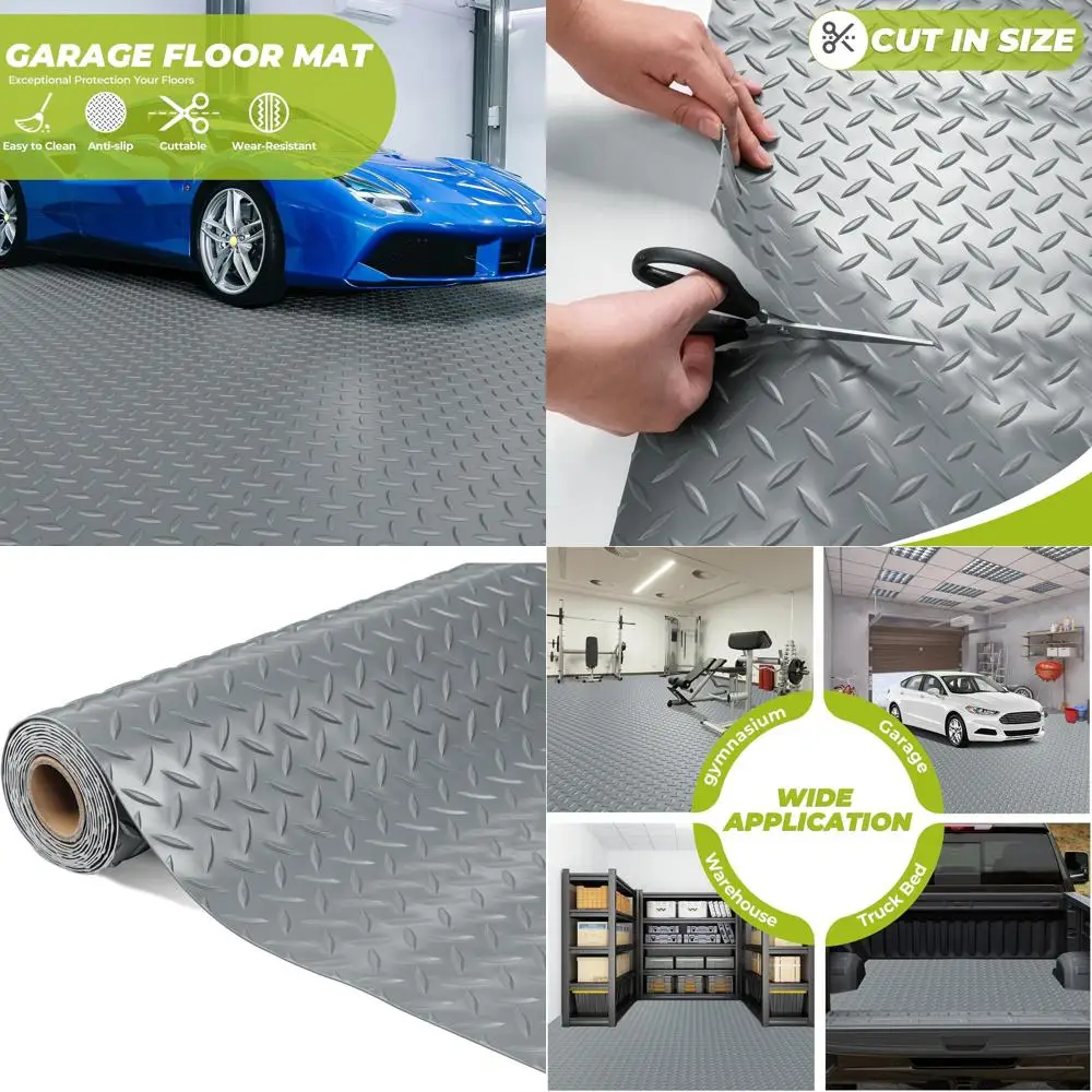 

Thickened 6x8ft Garage Floor Mat, Non-Slip Diamond PVC Protector for Cars, Workshops, and Gyms