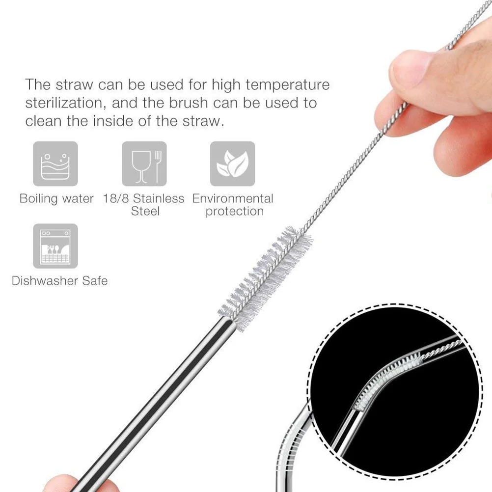 19Pcs Stainless Steel Curve and Straight Drinking Straw with and Pouch Reusable Straws Stainless Steel Straw