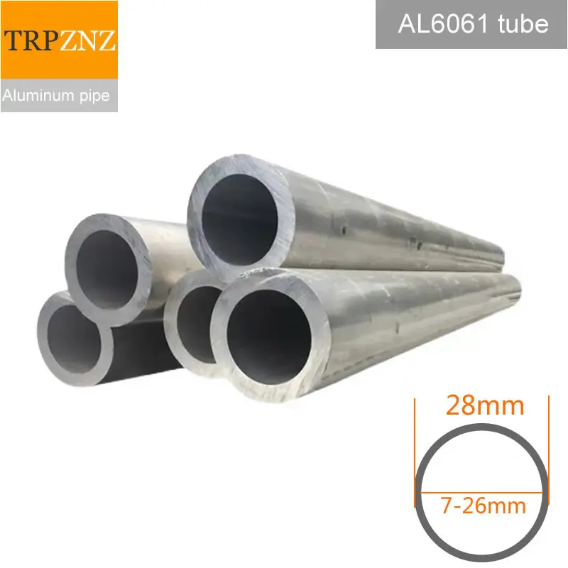 Aluminum round tube 6061 outer diameter 28mm inner 7-26mm wall 1mm-10.5mm Hard straight aluminum pipe thin thick wall