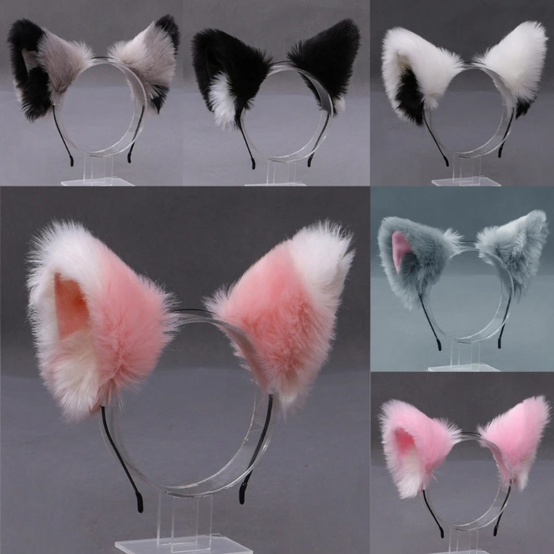 Women Realistic Long Furry Animal for Cat Ears Headband Anime Hair Hoop Halloween Festival Party Cosplay Dropship