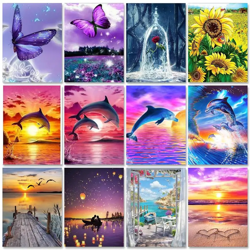 

RUOPOTY Embroidery Picture Seascape Stitch 5D Full Diamond Mosaic Butterfly for Adults Handicraft Handiwork Art with Frame