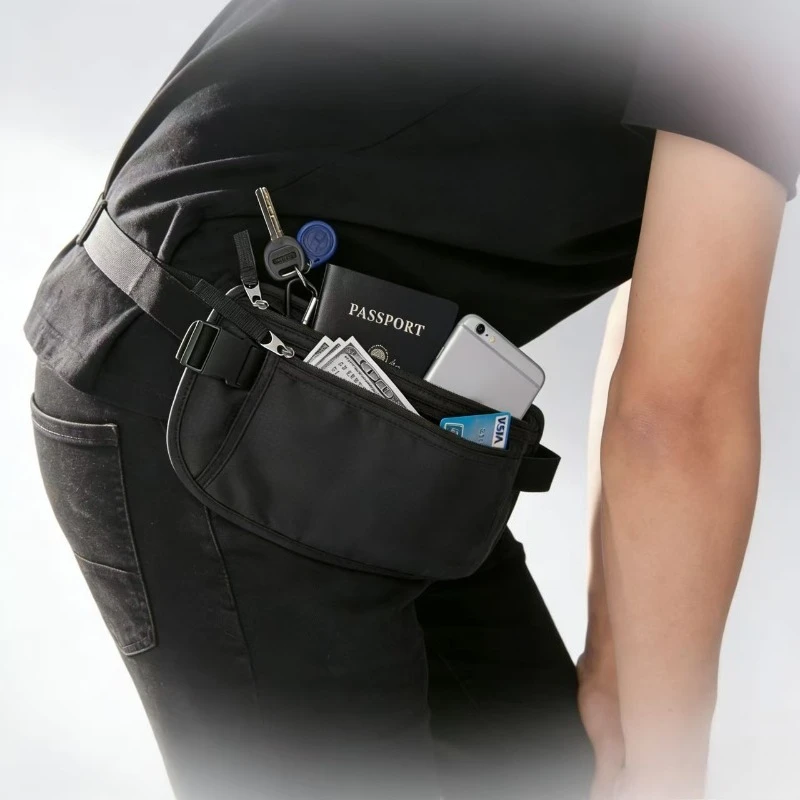 3-in-1 インビジブルナイロンウエストパック - 旅行/学校/ジム用の超軽量スリングバッグ、調節可能なストラップ付きの防水隠しポケット