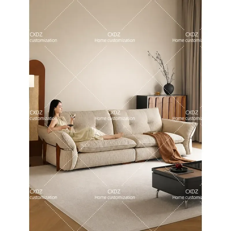 Antique Cotton Linen Fabric Living Room Sofa 2026 New High End Solid Wood Straight Row Advanced Sense