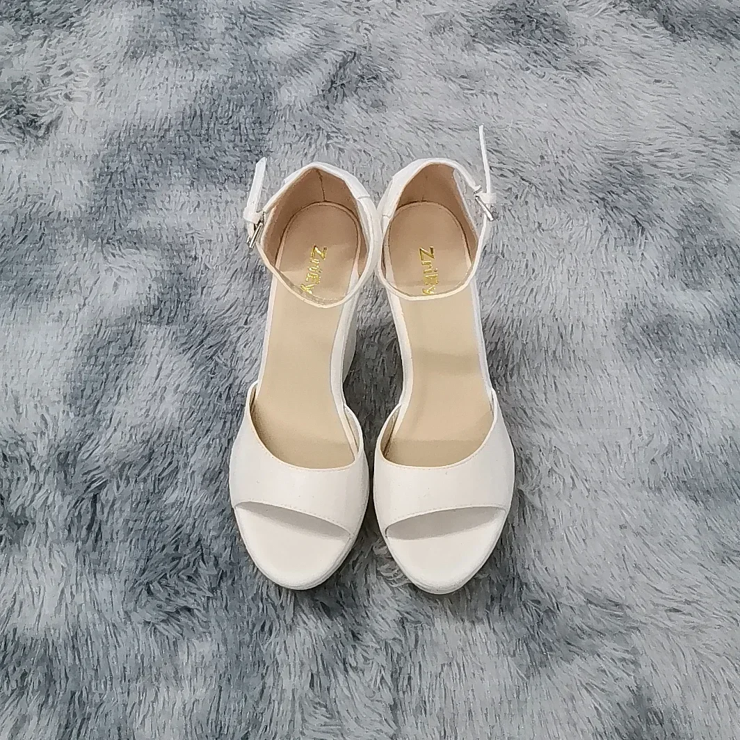 Women Sandals Sexy 14cm Peep Toe Ankle Strap Platform Wedge High Heels Sandal Party Red Wedding Dress Ladies Shoes Plus Size