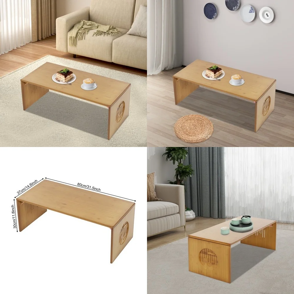 طاولات المقهى طاولة قهوة من الخيزران قابلة للطي لا حاجة للتجميع خفيفة الوزن 13.22 رطلًا سهلة التخزين ومساحة توفير طاولة أرضية #1