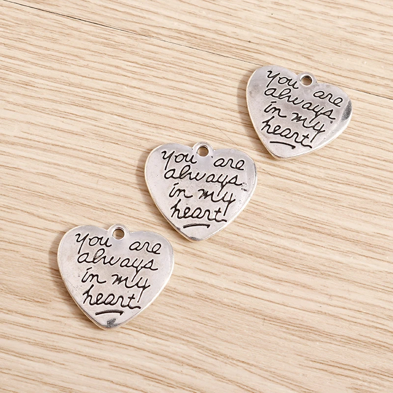 Tusember 10 قطعة قلوب معدنية سحر أنت دائما في قلبي قلادة القلائد اليدوية القرط المفاتيح الحرفية DIY العرض #4