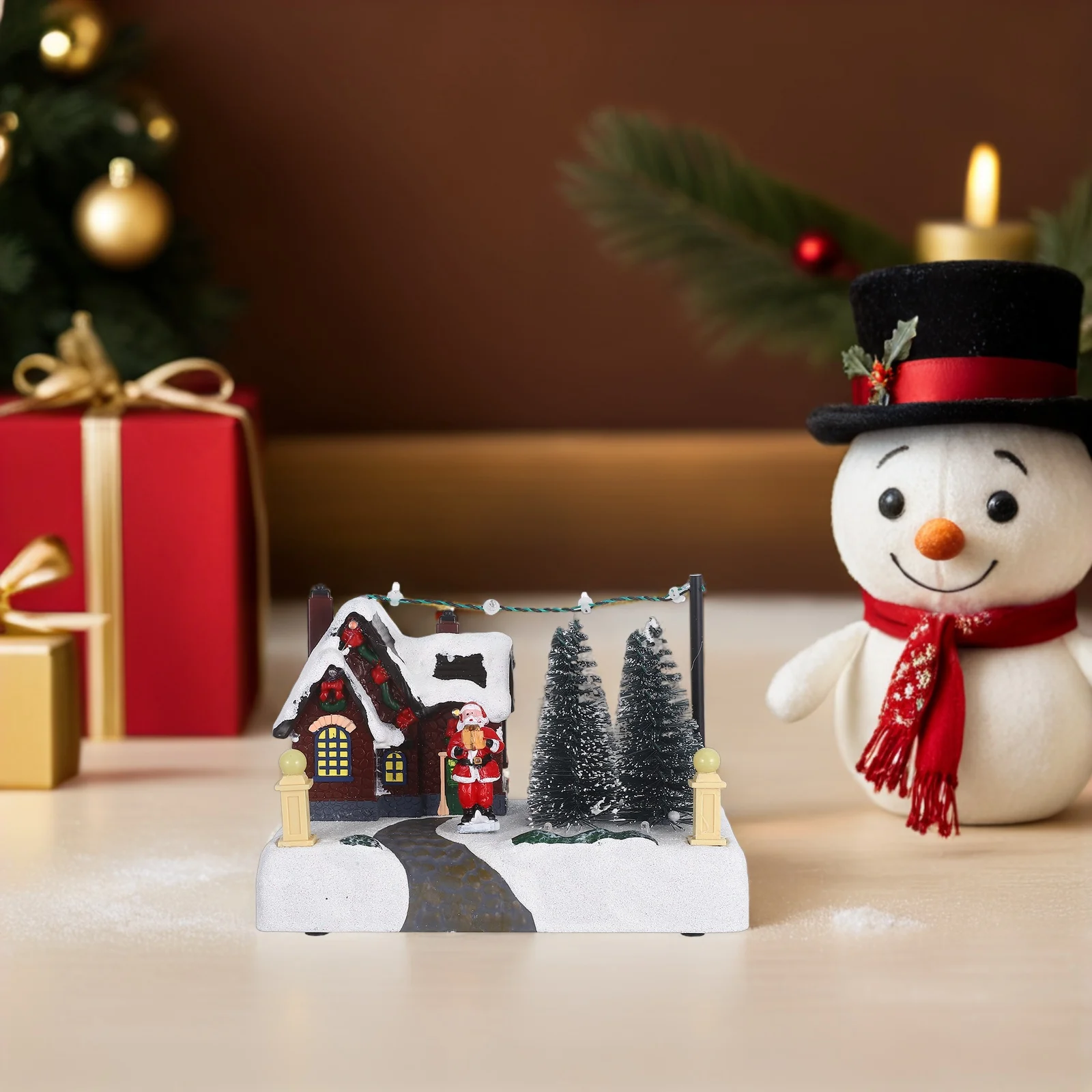 

Christmas Mini Luminous Decorative Table Ornament Village Figurine Small Decorations Party Centerpiece