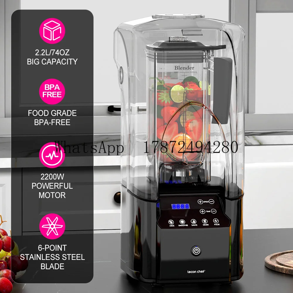 Commercial Quiet Shield Blender 2200W Professional Blenders 2.2L/ 74oz BPA-Free Pitcher for Ice Crushing, Shakes and Smoothies