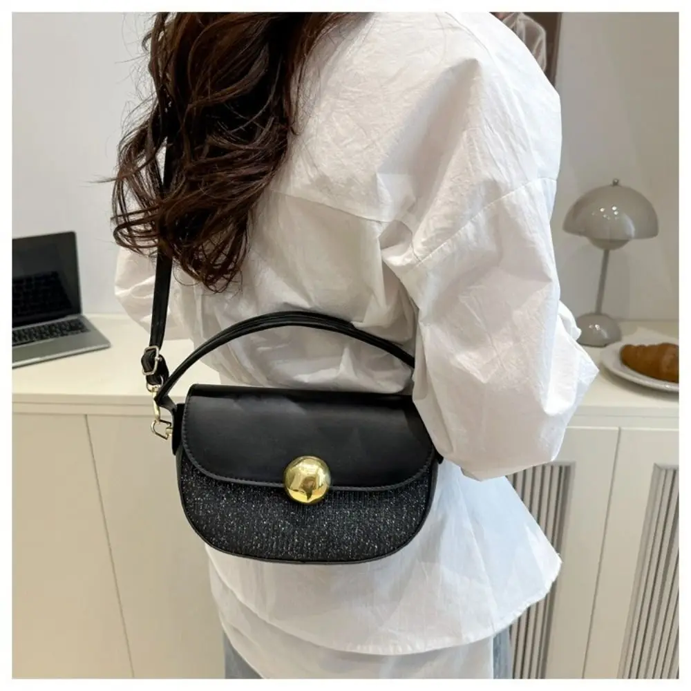 

Trendy Korean Style Sequin Crossbody Bag Half circle Luxury Saddle Bag Pu Adjustable Strap Women Shoulder Bag Dinner Party