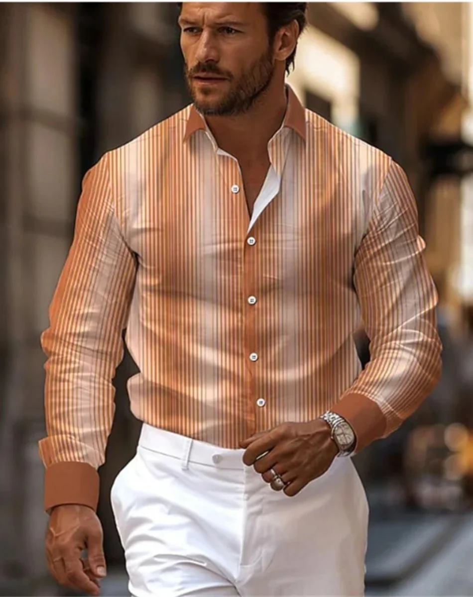 2025 新しいファッションメンズプリントシャツ、ラペルスーツ、長袖カジュアルアウトドアストリートシャツ、柔らかく快適なシャツカジュアル