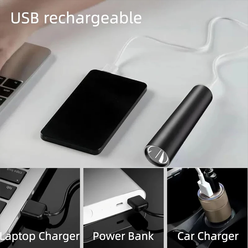 미니 충전식 LED 손전등, 3가지 조명 모드, 전술용 고광량 펜 라이트, 캠핑 하이킹용 포켓 램프