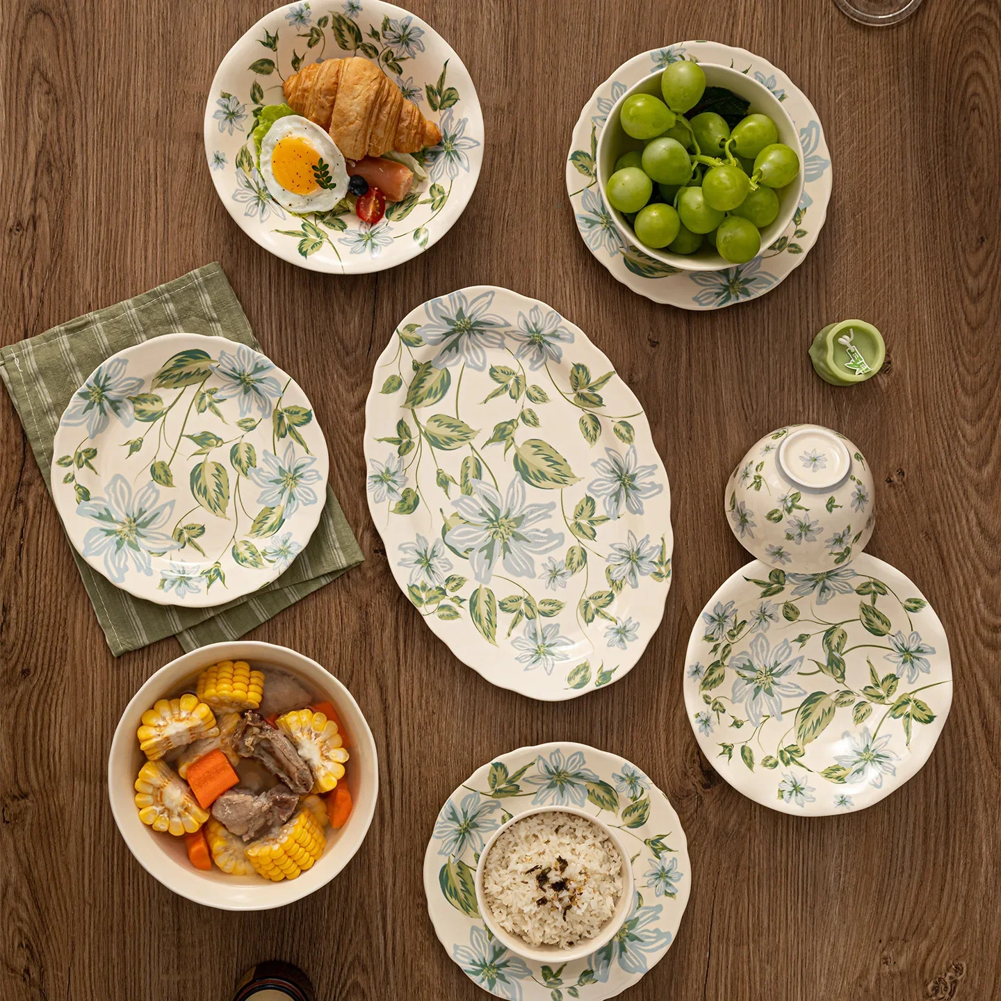 D20 Ceramic Tableware Set, Flower High-value Bowl, Small Fresh Dinner Plate, Housewarming Household Dishes