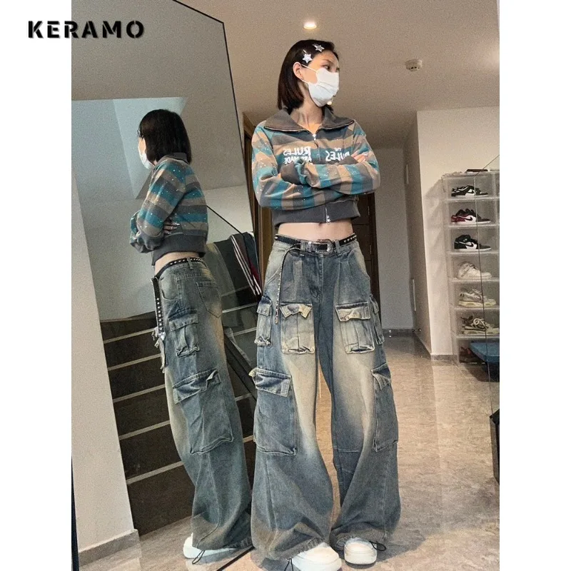 Imagem -06 - Calça Jeans Solta de Cintura Alta Feminina Harajuku Estilo Vintage Calça Y2k Perna Larga Streetwear Largo Calça Jeans Outono Inverno 2023