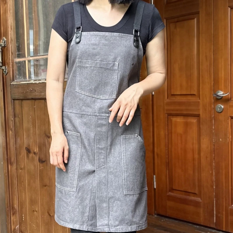 

Cross-back Denim Apron Barista Cafe Bartender Pastry Chef Uniform Restaurant Bistro Florist Painter Ceramic Artist Workwear K40