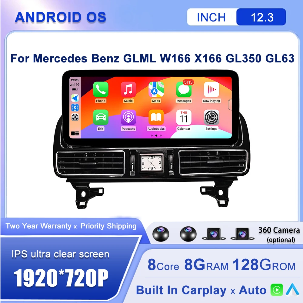 

12,3 "Android 14 для Mercedes Benz GLML W166 X166 GL350 GL63 Автомобильный GPS-навигатор Raido мультимедийный плеер Видео беспроводной Carplay