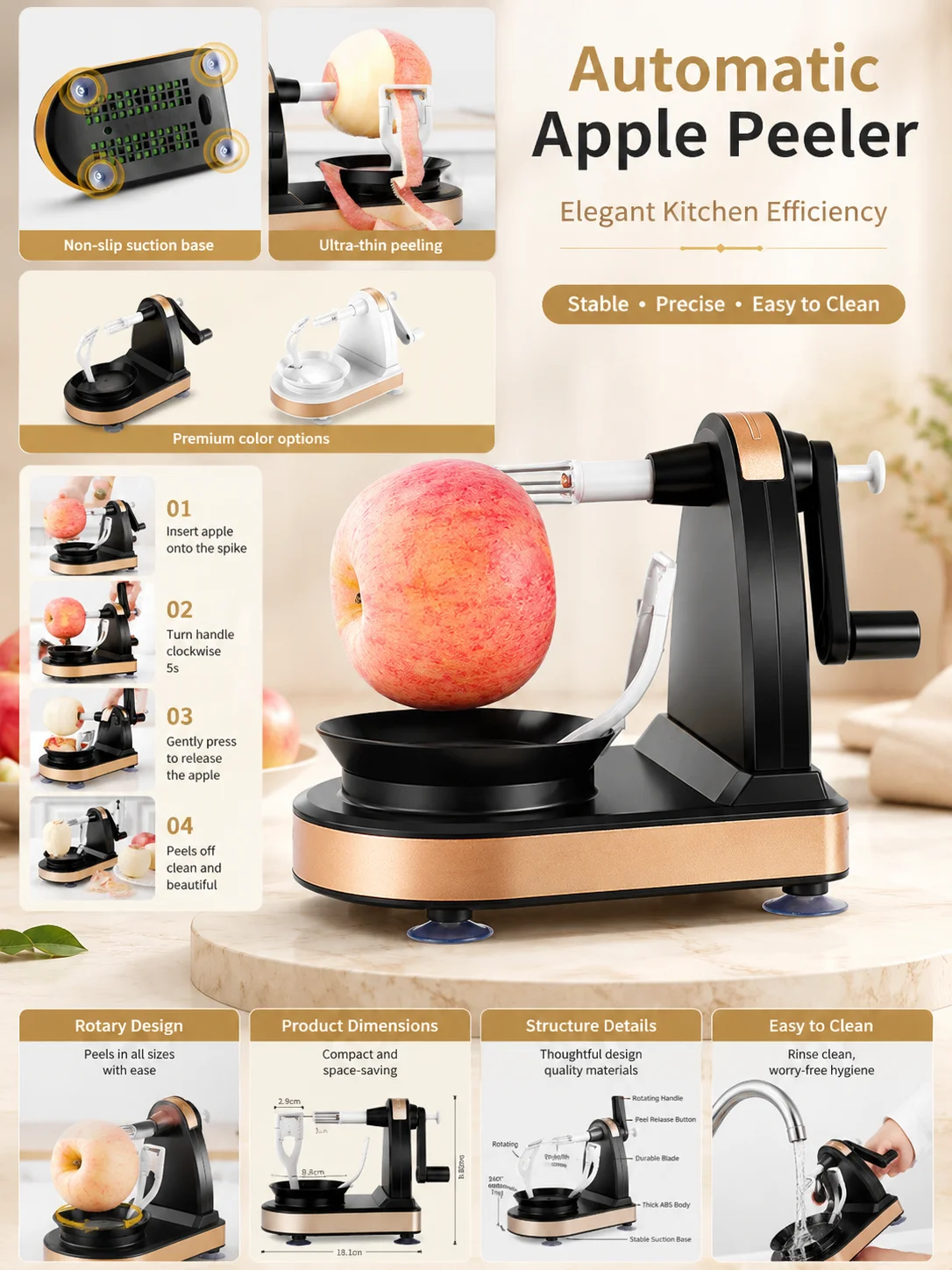 Rotary Fruit Peeler Ultra Thin Skin Remover Hand Crank Apple Potato Pear Peeler Practical Household Kitchen Peeling Gadget