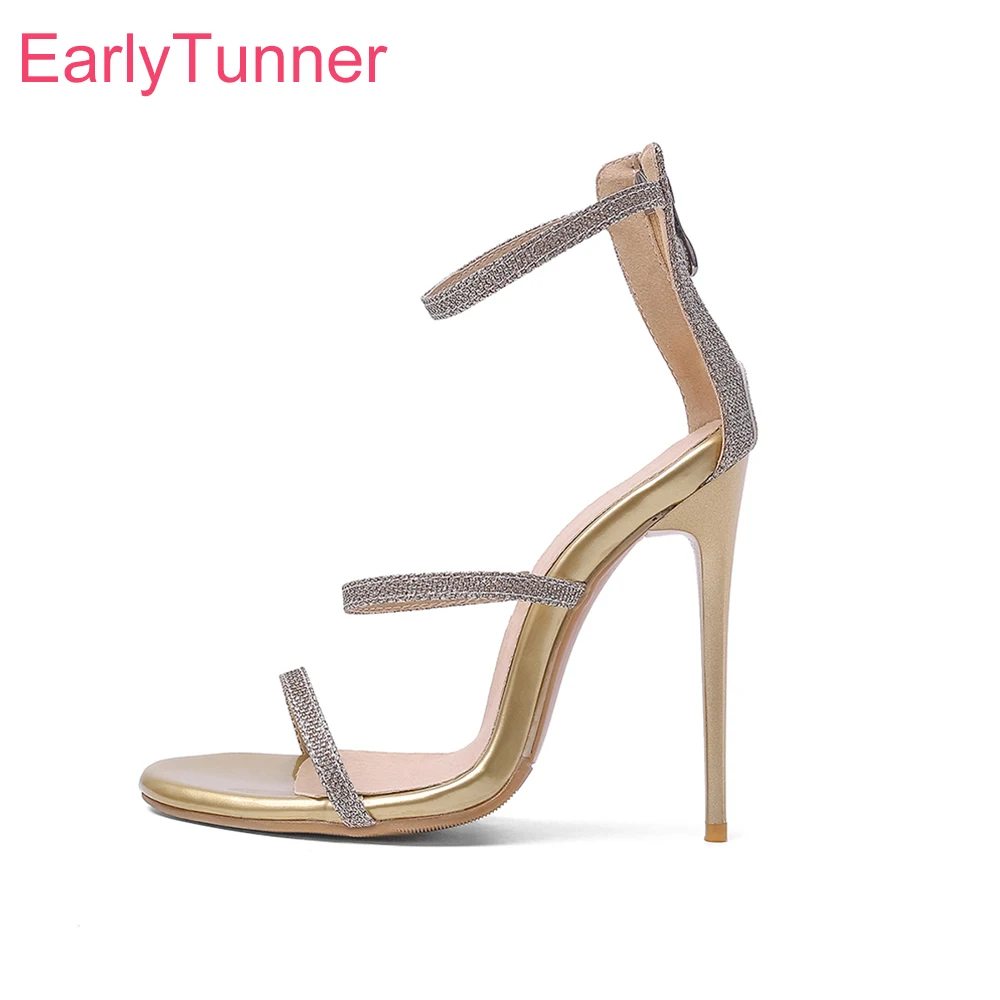 Hot  Summer New Glamour Gold Silver Women Wedding Sandals High Gladiator Heel Lady Nude Shoes EM815 Plus Big Size 12 43 47