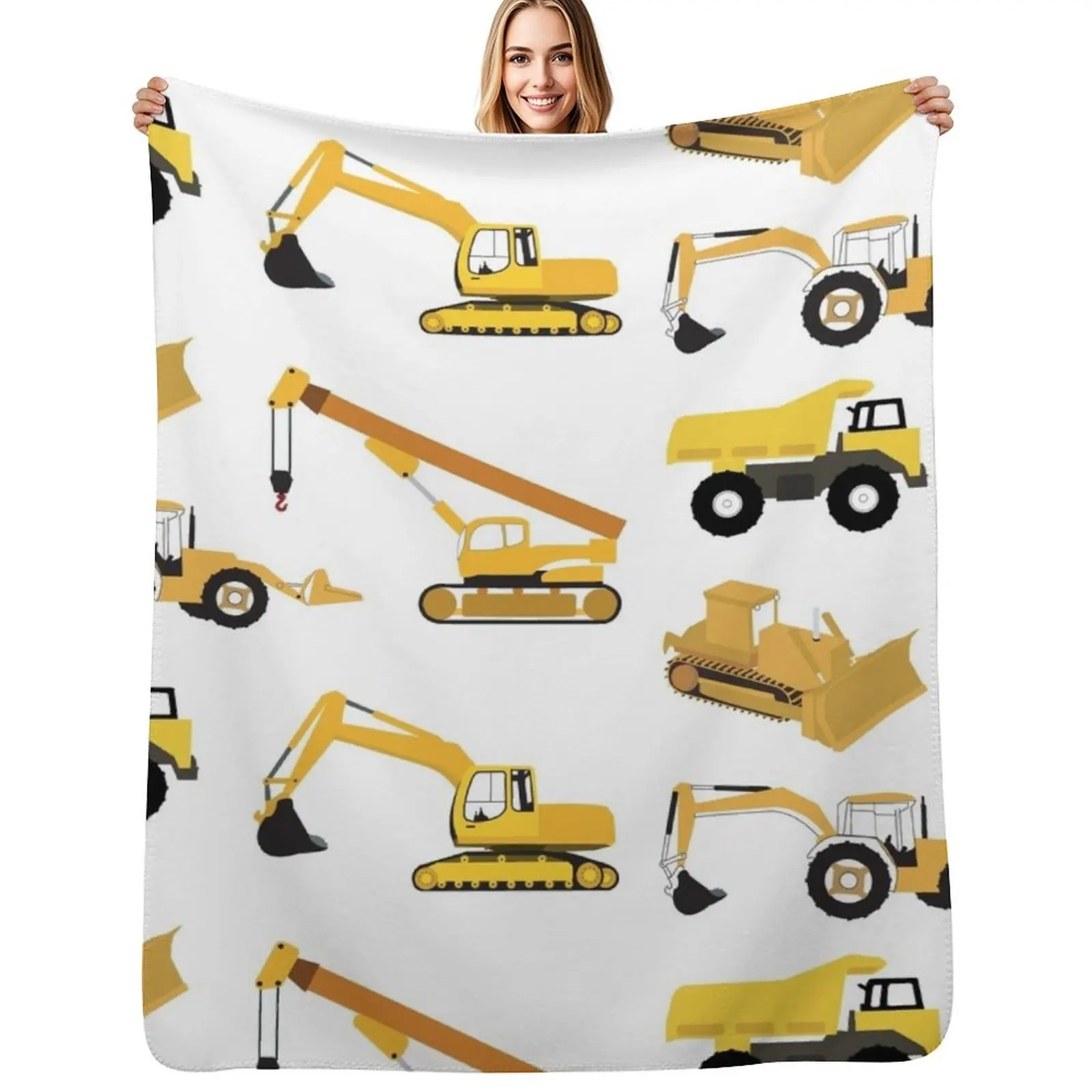 Construction Trucks - Dump Truck, Excavator, Crane, Bulldozer and Backhoe Throw Blanket Baby Thermal Bed linens Nap Blankets